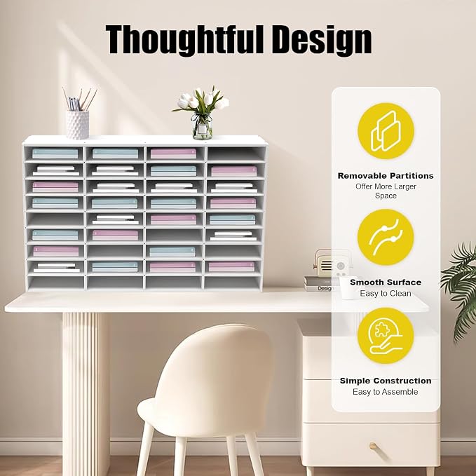 36 Slots Literature Organizer, Mail File Sorter for Classroom/Office/Home | PVC File Storage Desktop Paper Cabinet with Adjustable Compartments, Multi-Purpose Mail Center (White-36 Compartments) - Image 4