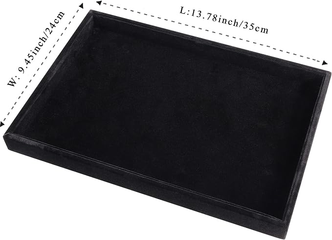 4 Pcs 13.8"x9.5" Velvet Jewelry Tray Jewelry Display Tray Stackable Plate | Jewelry Organizer Trays for Earrings Necklaces Bracelet Rings Display Showcase - Black - Image 2