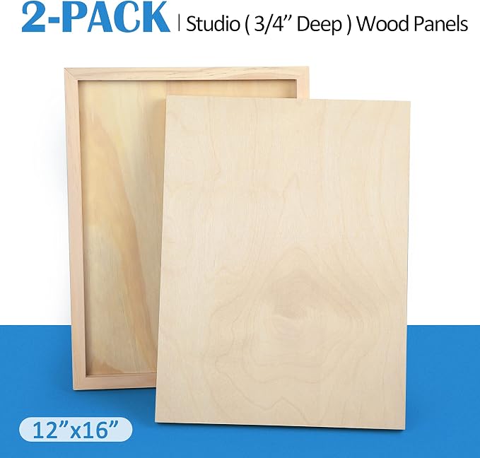 2 Pack 12x16 Unfinished Birch Wood Panels Kit for Painting | Studio 3/4’’ Deep Wood Canvas, Cradle Boards for Acrylic Pouring, Art, Crafts, Epoxy Resin, Laser Engraving Cutting - Image 7