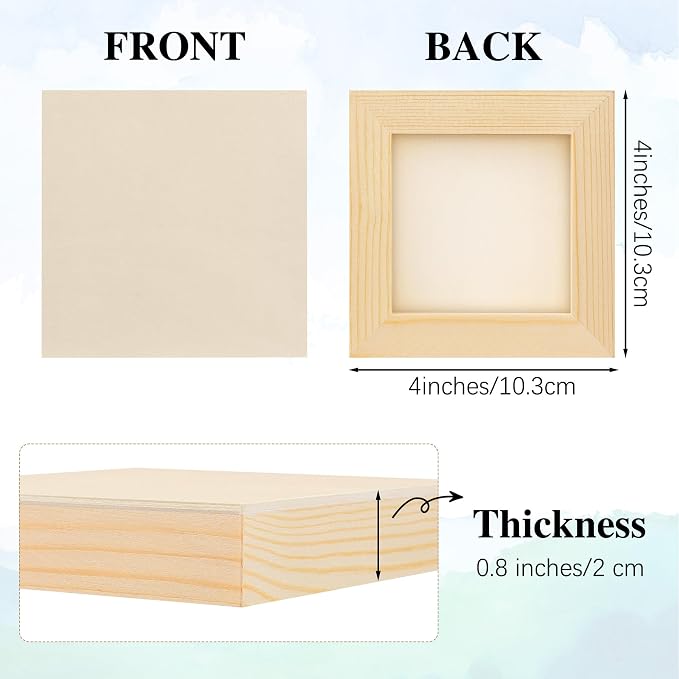 Aodaer 32 Pack Wood Panels 4 x 4 Inch Wooden Panels Canvas Unfinished Craft Wood Boards Panel for Art Crafts Acrylic and Oil Painting Pouring DIY Projects - Image 2