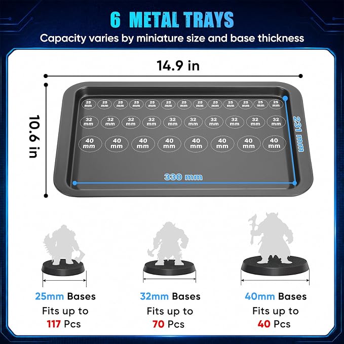 ONULISS Miniature Carrying Case with Side Mesh Pouch 6 Trays (X-Large Size) | Miniature Storage & Transport Case - Aluminum Alloy Frame & 6 Metal Trays for Display Figure Collectibles 15.9” x 12.9” x 18” - Image 6
