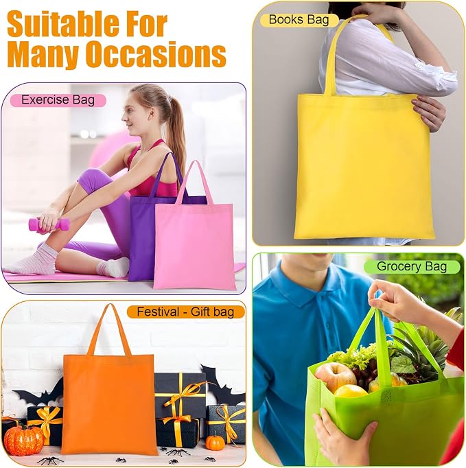 Woanger 100 Pcs Bulk Tote Bags 15'' x 16'' Reusable Fabric Shopping Canvas Bags Cloth Totes with Handles - Image 5