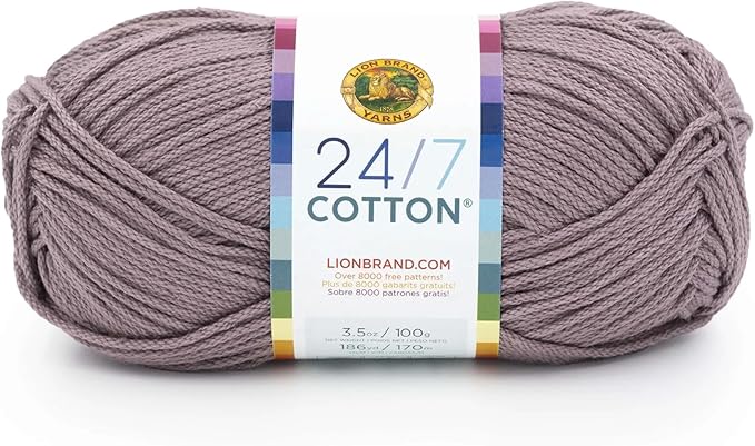 Lion Brand Yarn, 24/7 Cotton Mercerized Lightweight Yarn for Knitting, Crochet, and Crafts, Vintage Lilac, 1 Pack, 185 Yards of Natural Fiber for Breathable Tops, Durable Bags, Easy-Care Dish Cloths | Light Worsted 100% Mercerized Cotton Yarn for Croch... by LionBrandYarn