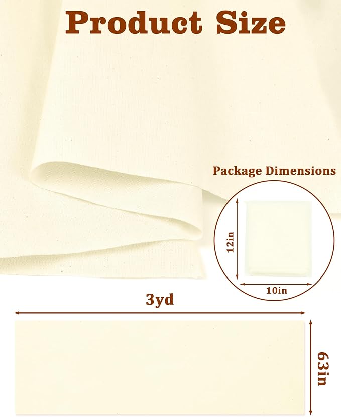 FIVEIZERO 100% Cotton Muslin Fabric by The Yard,63inch x 3 Yards Unbleached Natural Cotton Material–Medium Weight Beige Calico Fabric for Sewing,Quilting,Embroidery,Crafts & Apparel Projects | 63in x 3yd Muslin Cloth;Medium Weight Draping Fabrics for S... - Image 2