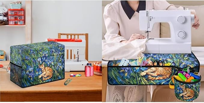 Iris Flower Orange Cat Print Sewing Machine Muffling Mat and Dust Cover to Keep Clean & Safe Muffling Mat Protection Suitable for Brother Singer Bernina and Most Machines - Image 5