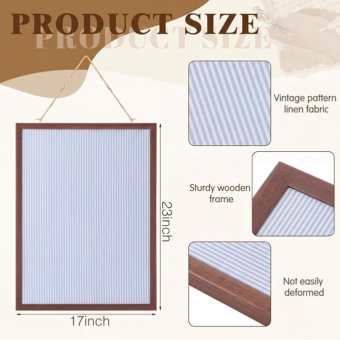 Leinuosen 17" x 23" Linen Cork Board for Walls Decorative Blue Striped Cork Boards Wood Framed Bulletin Boards, Picture Display Vision Pin Corkboards for Farmhouse Home Room Office Cottagecore Decor - Image 2