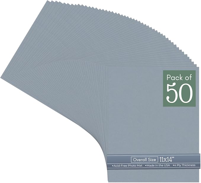 CountryArtHouse Mid Grey Acid Free 11x14 Backing Board - Uncut Photo Mat Board - 50 Sheets by CountryArtHouse