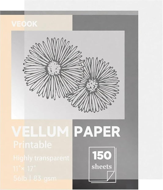 Translucent Vellum Paper,11 x 17 inches Printable Vellums Tracing Paper,150 Sheets 56lbs/83gsmfor Tracing, Drawing, Sketching, Card Overlays, Invitations Belly Bands, Envelope, Lantern(LPVP_A-01) by OOHYEE-CreativityChangesLife