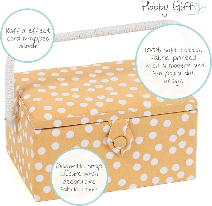 Hobby Gift Medium Sewing Box Organiser | Fabric Covered Storage Box, Handle, Internal Tray, Pin Cushion and Pocket, For Sewing, Quilting and Knitting Supplies - Image 4