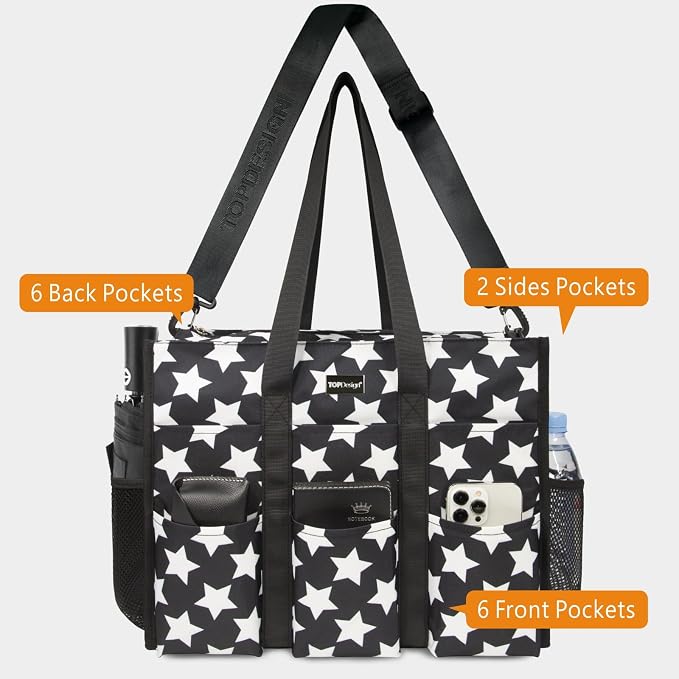 TOPDesign Utility Water Resistant Tote Bag with 22 Pockets, Top Zipper Closure & Thick Bottom Support, for Working Women - Image 4