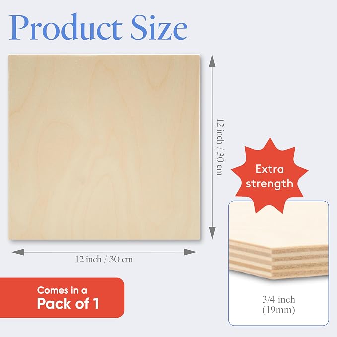 Baltic Birch Plywood 12 x 12 x 3/4 Inch - 18 mm Craft Wood, B/BB Grade, Stronger Than Basswood Sheets/Balsa Wood, Perfect for Laser, CNC Cutting, Shelf Boards 12 inch Wide, by Woodpeckers - Image 2
