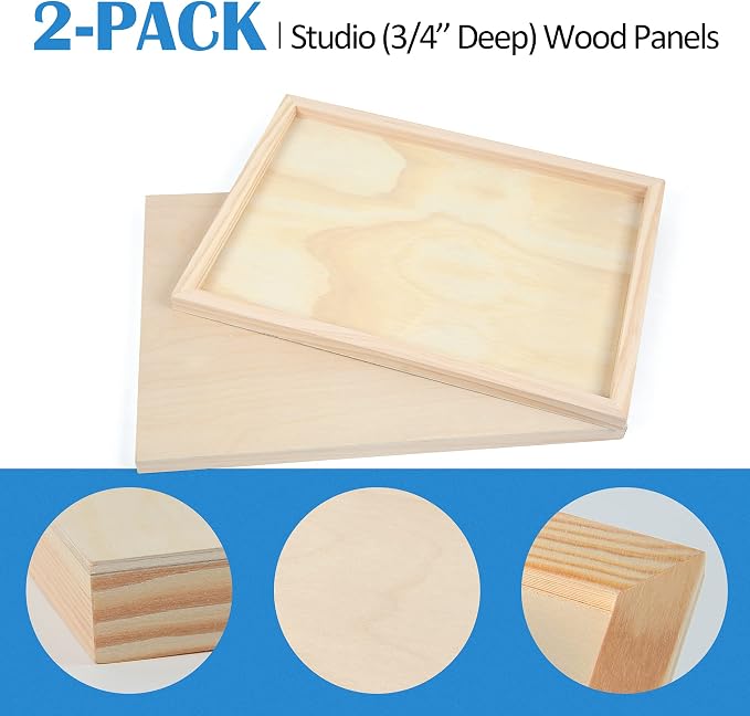 2 Pack 12x16 Unfinished Birch Wood Panels Kit for Painting | Studio 3/4’’ Deep Wood Canvas, Cradle Boards for Acrylic Pouring, Art, Crafts, Epoxy Resin, Laser Engraving Cutting - Image 5