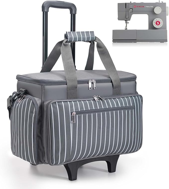 Sewing Machine Case with Wheels, Rolling Sewing Machine Carrying Case, Trolley Tote Bag Fits for Most Standard Sewing Machines Like SINGER, Brother and Janome, Grey by Unknown
