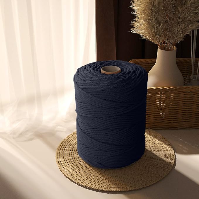 ZUEXT Macrame Cord, Navy, 5mm x 328yds Cotton String Macrame Yarn | Natural Handmade, 4 Strands Twisted Cotton Rope, for Craft Wall Hanging Weaving Tapestry Dream Catchers Hanger DIY Gift, 300m - Image 7