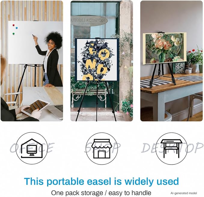 RRFTOK 21-66 Inch Adjustable Art Easel Stand for Painting and Sign, Black | Metal tripod easel with reinforced triangle for poster tripod, sign stand, floor and whiteboard display - Image 2