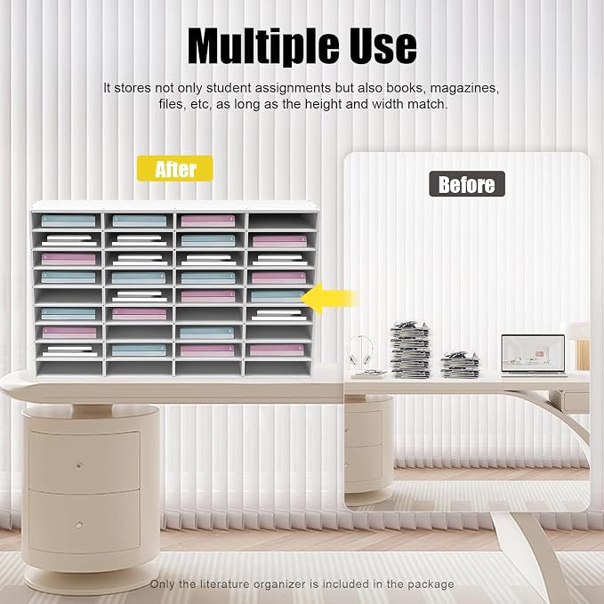36 Slots Literature Organizer, Mail File Sorter for Classroom/Office/Home | PVC File Storage Desktop Paper Cabinet with Adjustable Compartments, Multi-Purpose Mail Center (White-36 Compartments) - Image 5