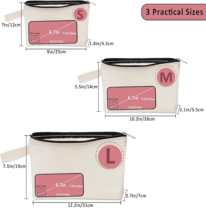 Koolmox 20 PCS Large Cosmetic Pouch with Bottom and Strap, 12Oz Thick Canvas Cosmetic Toiletry Tool Travel Organization Pouches Plain to Customize (Beige Bag w/Black Zipper, L, 12.2x7.4x 2.7'') - Image 5