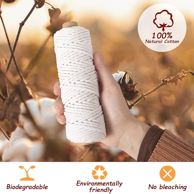 Macrame Cord 3mm x 594 Yards, 18 Rolls Natural Colored Macrame Cotton Cord Rope Kit Color Variety Macrame Jute Twine String 4 Strand Twisted for Wall Hanger Plant Hanging DIY Knitting Macrame Supplies - Image 2