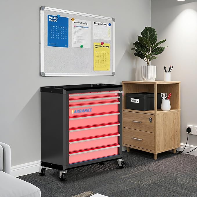 7-Drawer Rolling Tool Chest with Wheels&Lock,Special Link Buckle | 360° Swivel Casters, Locking System, Waterproof Top, Anti-scratch Drawer Liner,Connecting Rods for Vertical Stacking - Image 2