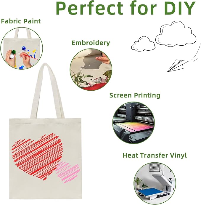 HECTOLIFE 6/12/24/48/ 96 Pack Canvas Tote Bags,Reusable Blank Canvas for Shopping Bags - Image 6