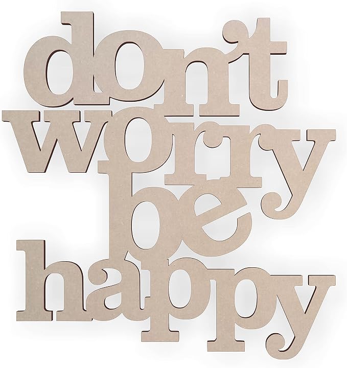 Jess and Jessica Don’t Worry Be Happy Wooden Sign 24" x1/4" Long – Home Decor Accent for Wall Hanging and DIY Crafts, Unfinished MDF Wood Cutout for Room Decor in Living Room or Home Office Use by JessandJessica-HMv1