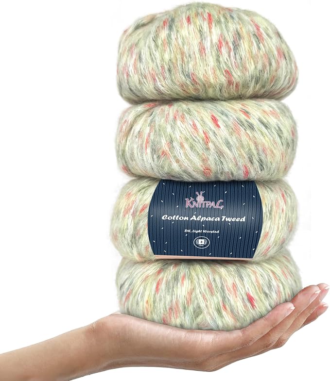Cotton Alpaca Tweed DK Alpaca Yarn, 4-Pack (588Yds/200G), Spring Fern | Soft Alpaca Tweed Yarn for Crocheting with Free Patterns - 3 DK Light Worsted Weight Yarn for Knitting by KnitPal