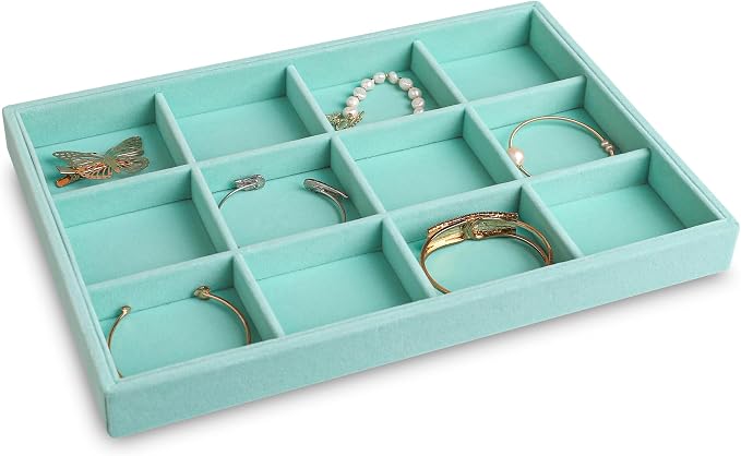 Jewelry Trays for Drawer,Set of 4 Jewelry Organizer and Storage | Velvet Material,Stackable,Adjustable Dividers,Drawer Inserts for Rings Studs Bracelet,Earring Organizer for Women Girls - Image 4