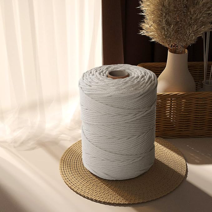 ZUEXT Macrame Cord, Beige White, 5mm x 328yds Cotton String Macrame Yarn | Natural Handmade, 4 Strands Twisted Cotton Rope, for Craft Wall Hanging Weaving Tapestry Dream Catchers Hanger DIY Gift, 300m - Image 7