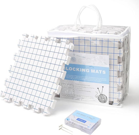 Yrangee Blocking Mats for Knitting & Crochet Project-9 Packs 100 T-Pins | Extra Thick Crochet Blocking Mats and Pins Crochet Blocking Board for Needlepoint or Crochet with Storage Bag by Yrangee