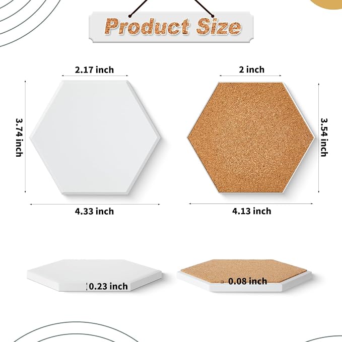 Zopeal 48 Pcs Ceramic Tiles for Crafts Coasters Include Unglazed White Ceramic Tiles with Cork Backing Pads Use with Alcohol Ink Acrylic Pouring for DIY Project Gift (Hexagon) - Image 2