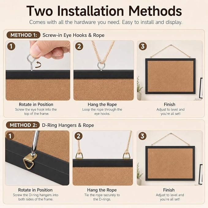 17"x23" Black Wood Framed Hanging Cork Bulletin Board | Premium quality. This large bulletin board serves as reliable corkboards for wall display. - Image 7