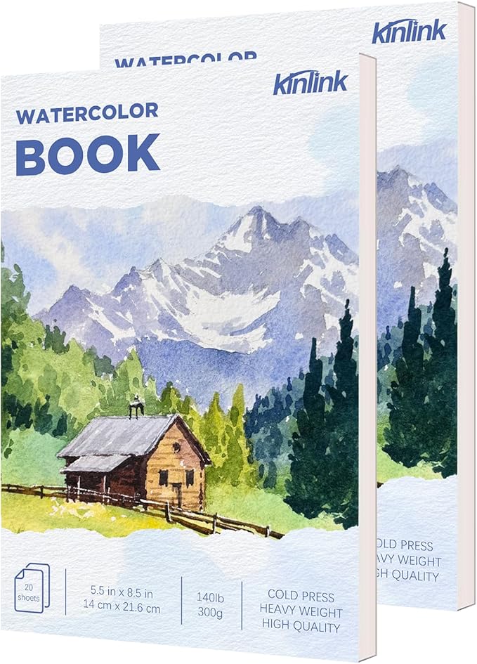 2 Pack Watercolor Paper Pad, 5.5x8.5 140lb/300g Water Color Paper, 20 Sheets Cold Press Drawing Painting Paper Sketchbook Notebook, Art Supplies for Watercolors Marker, Sketch Book for Kids Adults by KINLINK