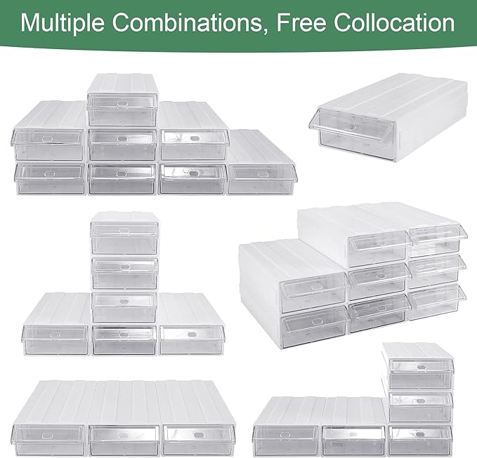 9 Pcs Stacking Office Drawer Organizers - Desktop & Wall Mounted 9 Drawer Storage Closet with 18pcs Clear Dividers Multifunctional Organizer Rack with 9pcs Tag Card for Home Small Items | Track to Lock into Each Other, Stackable without Slipping, 8.7"D... - Image 4