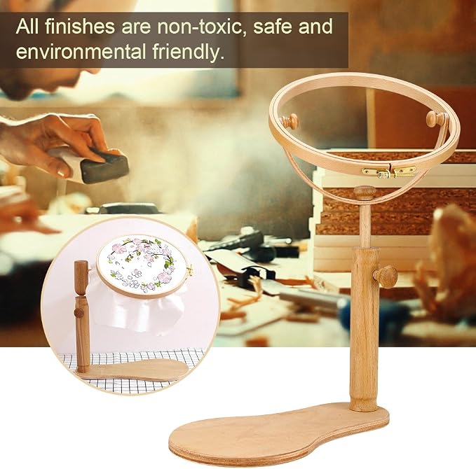 Embroidery Stand,Embroidery Hoop,Embroidery Hoop Stand,Wood Adjustable Rotated Embroidery Frame Stand for Most Sizes of Hoops, Cross Stitch Wooden Stand Hoop,Frame Set Sewing Tools(21cm) - Image 3