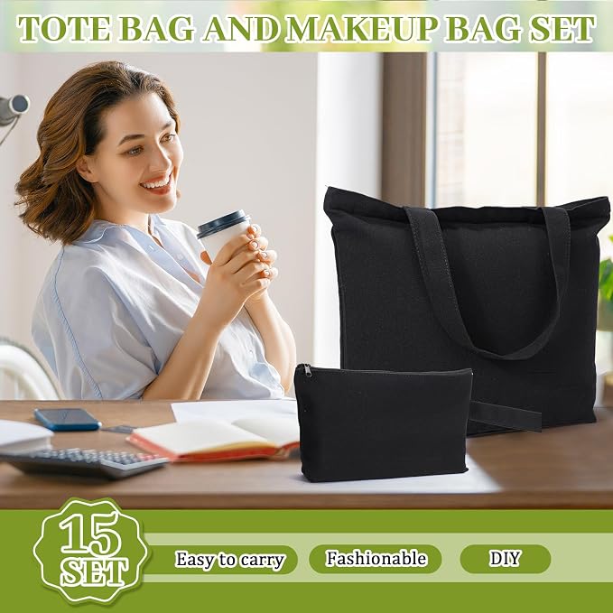 Silkfly Large Canvas Tote and Makeup Bag Bulk Cotton Tote with Handle for DIY Sublimation Embroidery Craft Wedding Gift - Image 5