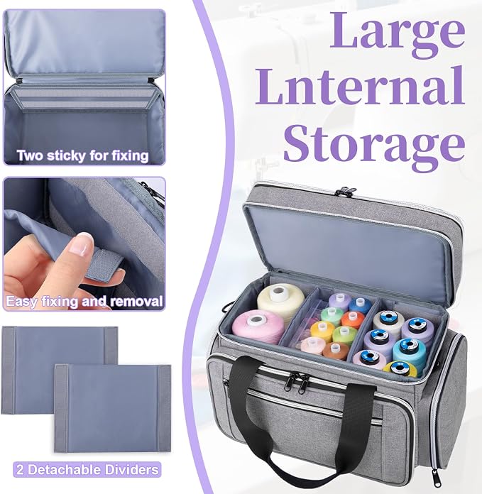 Anitor Sewing Supplies Organizer, Double Layer Sewing Storage Organizer | Two Detachable Dividers, Large Travel Sewing Bag Organizer with Shoulder Strap for Accessories (Bag Only) - Image 5