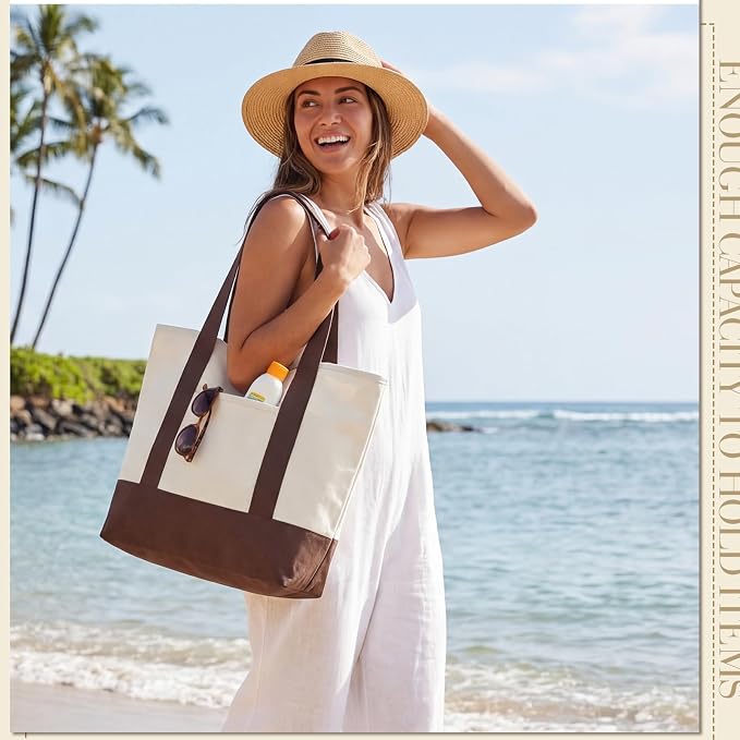 Reginary 1 Piece Women Canvas Tote Bag 18 Inch Reusable DIY Bag,Brown - Image 2