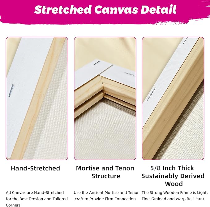 Stretched Canvas for Painting, 2Pack 24X36 Large Canvas for Painting, (280GSM) Triple Primed 2/3" Profile Cotton Professional Artist Quality Blank Canvas,Ready to Paint, Art Supplies for Acrylic, Oil - Image 4