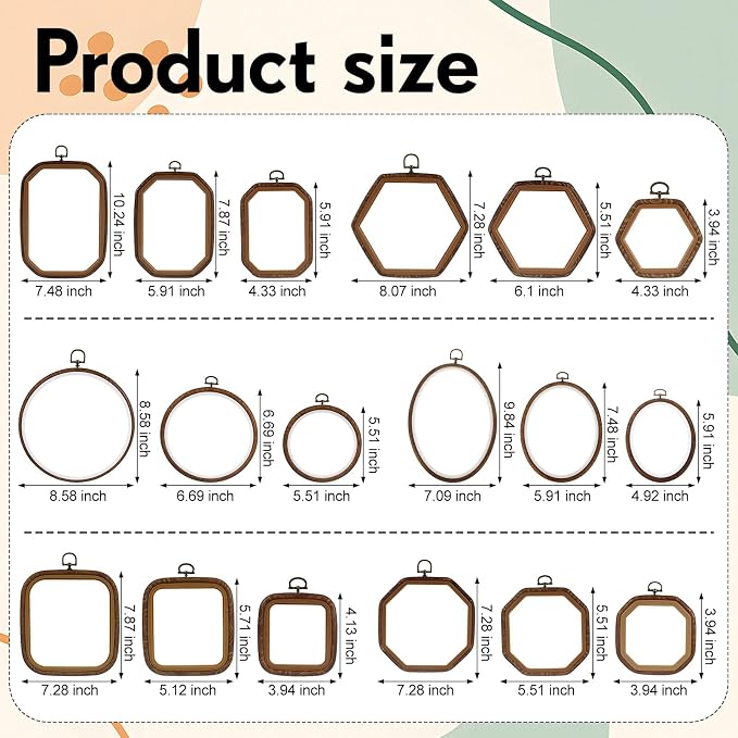 Qunclay 18 Pcs Large Embroidery Hoop Frame Decorative Imitated Wood Display Frame Circle Oval Octagonal Cross Stitch Hoop Ring for DIY Sewing Craft and Hanging Ornaments Decor (Comprehensive) - Image 2