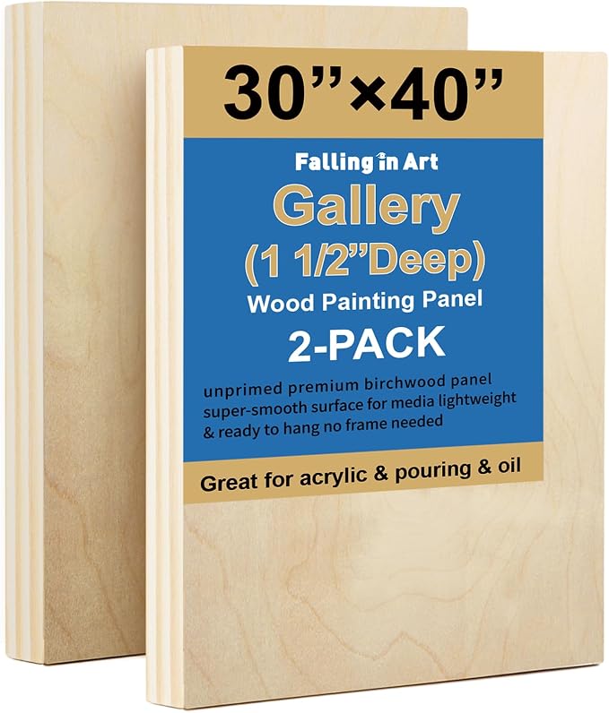 2 Pack 30x40'' Unfinished Gallery Birch Wood Canvas Panels | 1 1/2" Deep Art Cradle Boards for Painting, Pouring, Burning, Epoxy Resin, Laser Engraving Cutting by FallinginArt