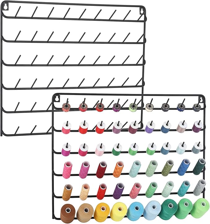 MOOACE 54 Spools Thread Rack Set of 2, Metal Thread Holder Organizer with Hanging Hooks for Embroidery Quilting and Sewing Threads, Black by MOOACE