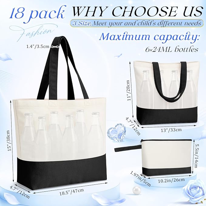 Paterr 18 Pcs Blank Canvas Tote Bags Bulk and Makeup Bag Pouches Set for Women Gift DIY Sublimation School Travel Supplies - Image 3