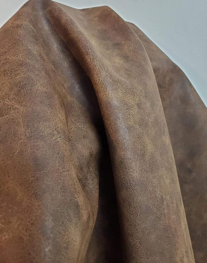 NAT Leathers | Brown Distressed Soft Faux Vegan Leather PU (Peta Approved Vegan) | 10 Yards 360" x 54" Cut by Yard | Synthetic Pleather 0.9 mm | Brown Distress 10 Yards - Image 2