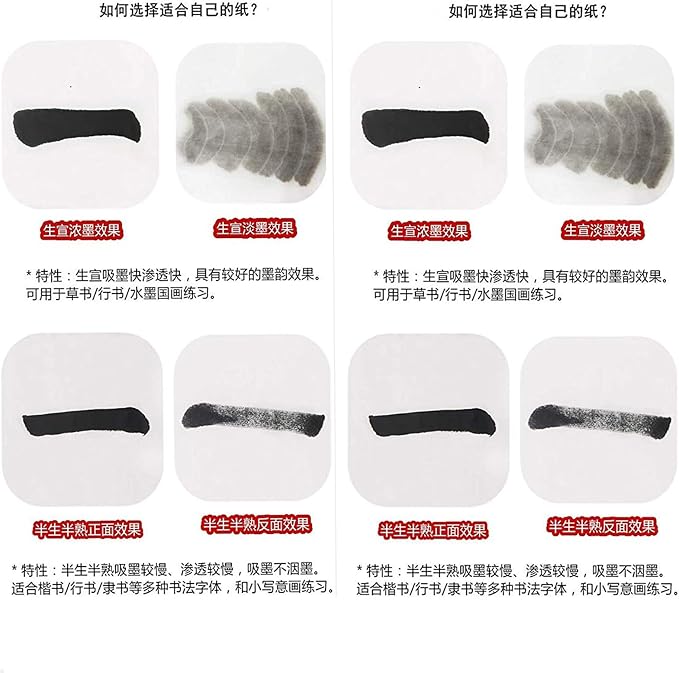 MEGREZ Chinese Japanese Calligraphy Xuan Paper Rice Paper | without grids, bamboo pulp, great ink absorption, ink wash painting, half raw ripe xuan, 13.4 x 26.7 inch, 100 sheets - Image 6