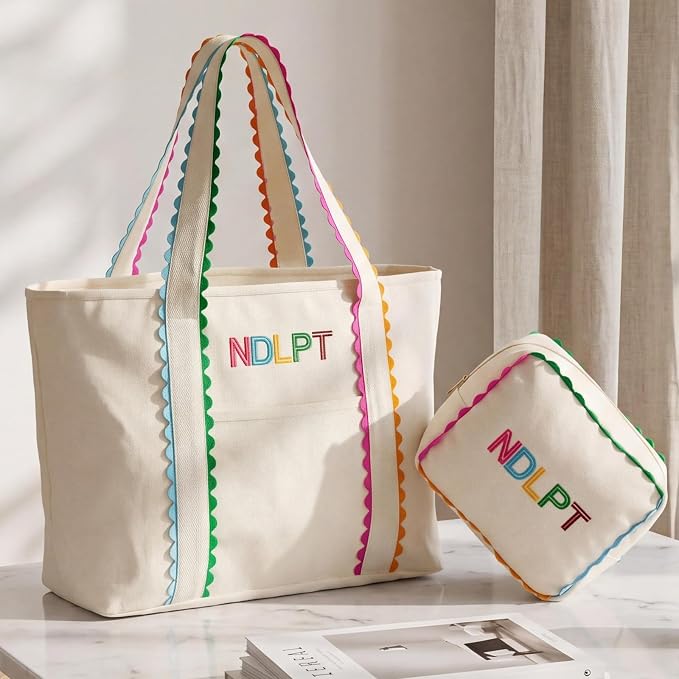 Locmeo Needlepoint Canvas Tote Bag Set Needlepoint Project Bag Embroidered Sewing Craft Storage Organizer with Zipper and Handle for Quilting Cross Stitch Storage Pouch by Locmeo