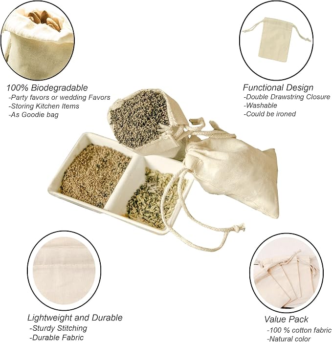 5x8 inches Natural Cotton Double Drawstring Reusable Produce Muslin Bags – Multipurpose Drawstring Storage Pouch for Everyday Use (Pack Of 100) - Image 4