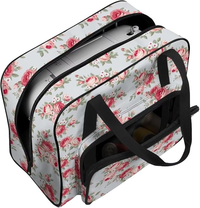 Rose Sewing Machine Carrying Case Portable Tote Bag Heavy Padded Sewing Machine Dust Cover Large Capacity Handbag for Sewing Machines Sewing Machine Bag for Home Use - Image 5