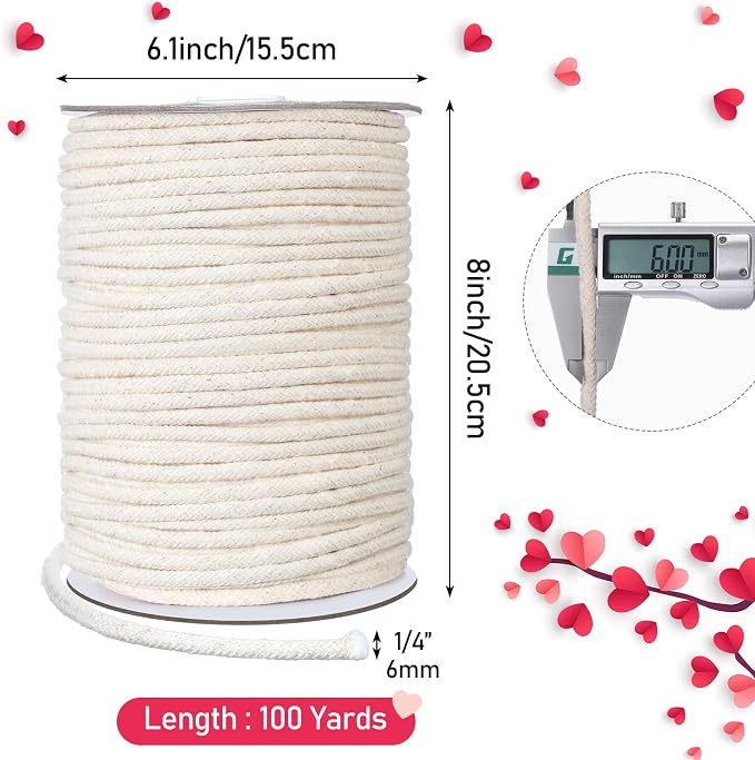 1/4" Cotton Piping Cord 6 Mm for Sewing and Crafts,100 Yds | Natural Cotton Cording for Pillows, Cushions, Upholstery, Soft Welt Trim, Ideal for DIY Home Decor Sewing Projects - Image 4