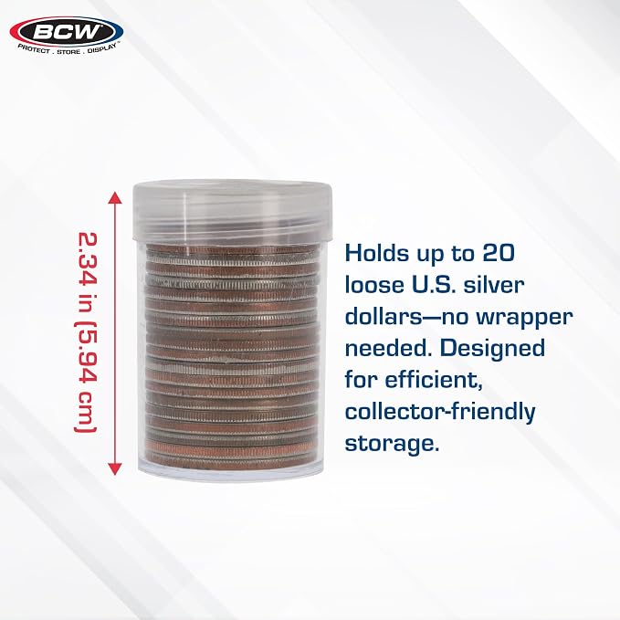 BCW Coin Tubes for Silver Dollars - 98ct | Holds Eisenhower Dollar | Durable Plastic Tube Coin Holders | Coin Collecting Supplies | Coin Storage Tubes with Airtight Lids - Image 3