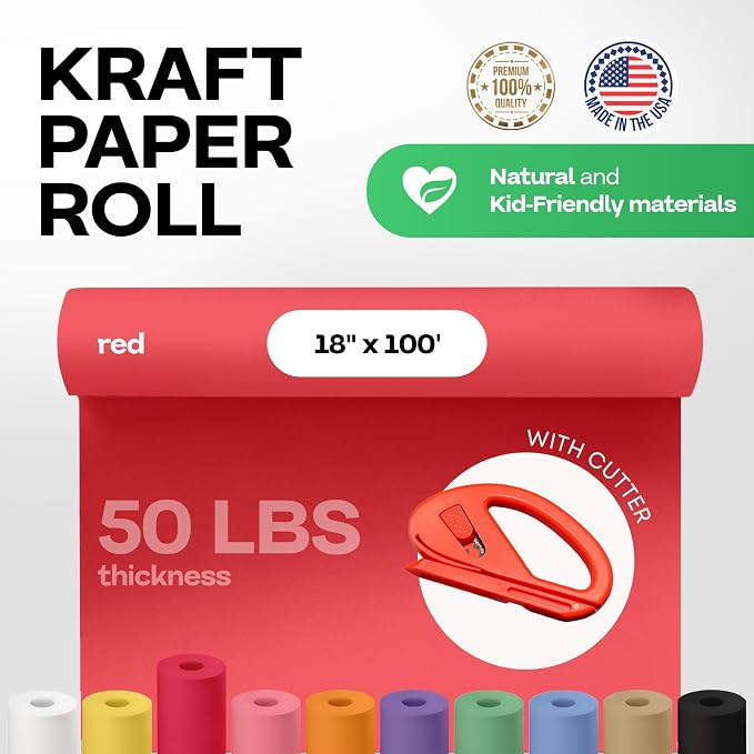 Red Kraft Paper Roll 18" x 1200" (100 feet) with Cutter - USA-Made Gift Wrapping Paper for Packing, Moving, Shipping & Crafts/Arts - 100% Recyclable Natural Craft Material by IDL Packaging | Gift Wrapping Paper for Packing, Moving, Shipping & Crafts/Ar... - Image 2